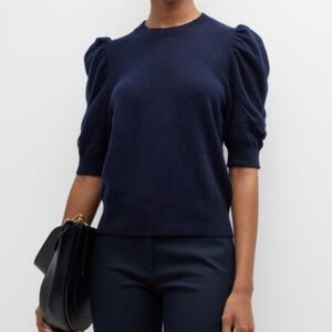 FRAME Frankie 100% Cashmere puff ruched sleeve sweater navy size small